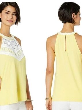 Lilly Pulitzer Yellow Halter Camisole with White Lace Yoke